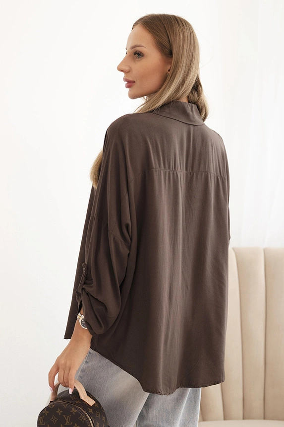 Women's shirt with viscose, decorative buttons, and collar brown