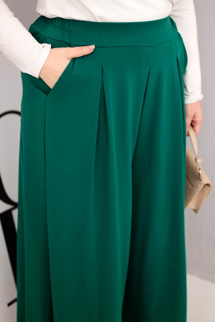Damen Baumwollhose Plus Size mit weitem Bein und lockerer Passform dunkelgrün