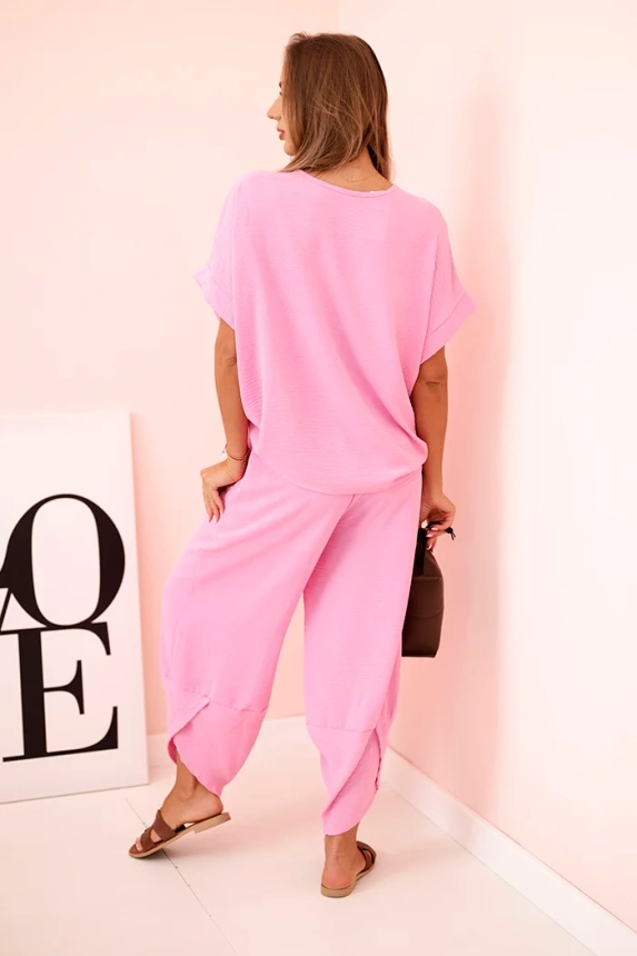 Viscose blouse + pants set light pink
