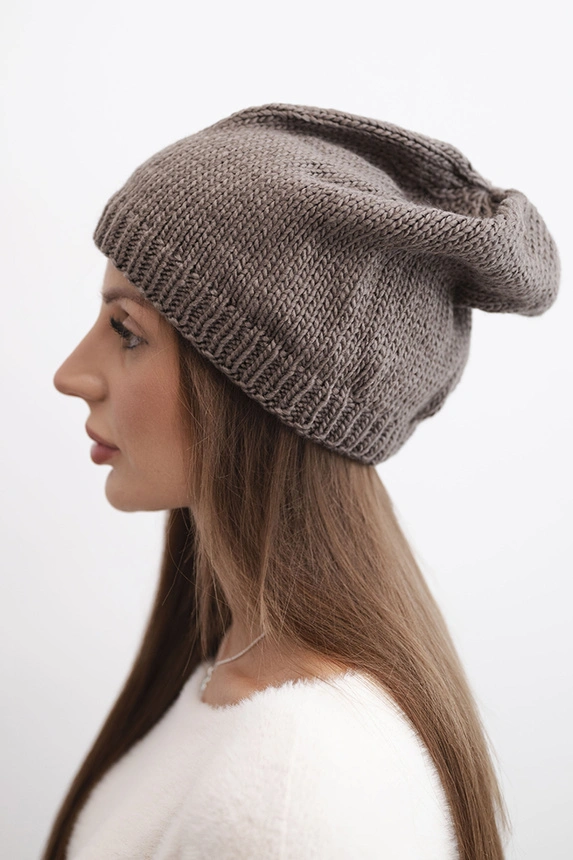 Women's winter hat with ears and ribbed weave K440 mocca