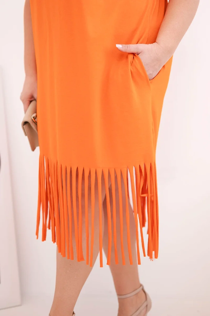 Damen-Baumwollkleid mit V-Ausschnitt und Fransen Plus-Size orange