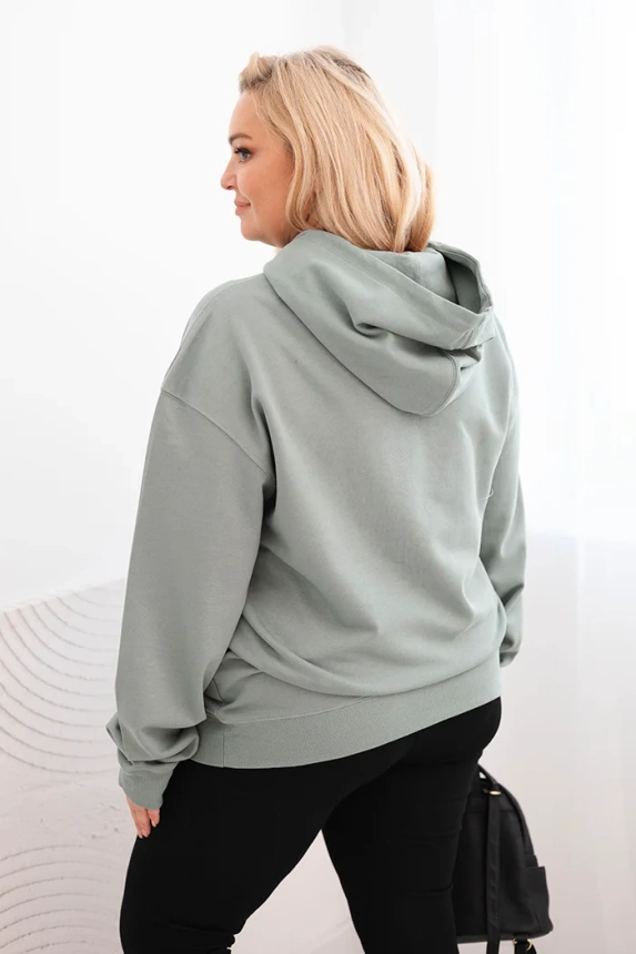 Women's Plus Size Loop Sweatshirt with Hood and Kangaroo Pocket dark mint