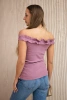 Off-the-shoulder blouse with frills dark pink