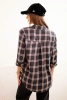 Women's cotton checkered shirt with a longer back graphite