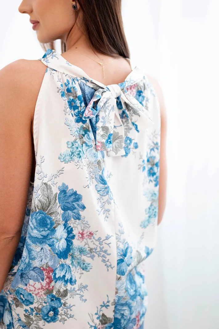 Women's set with blouse and wide floral trousers denim