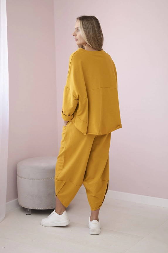 Baumwoll-Sweatshirt-Hosen-Set Senf