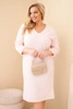 Plus Size women's dress with a V-neck and sleeves in butter color, powder pink