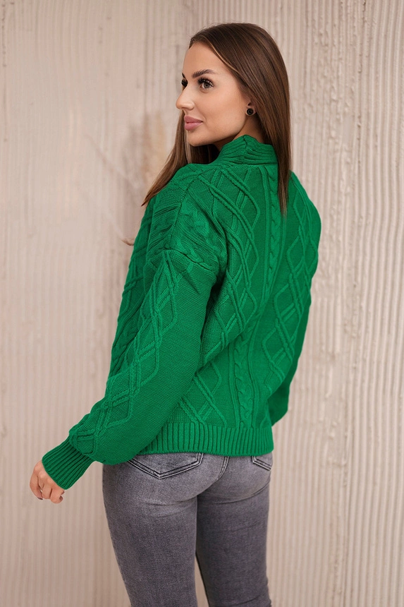 Pullover mit Knopfleiste und dekorativer Bindung grün