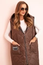 Dámská prošívaná vesta Plus Size s kapucí na zip hnědá
