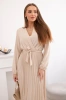 Dress tied with a pleated hem beige
