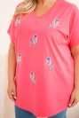 Damen Baumwollbluse Plus Size mit Federn rosa