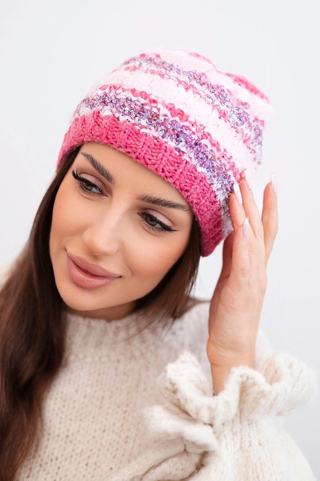 Women's wool winter hat with decorative crystals K399 black