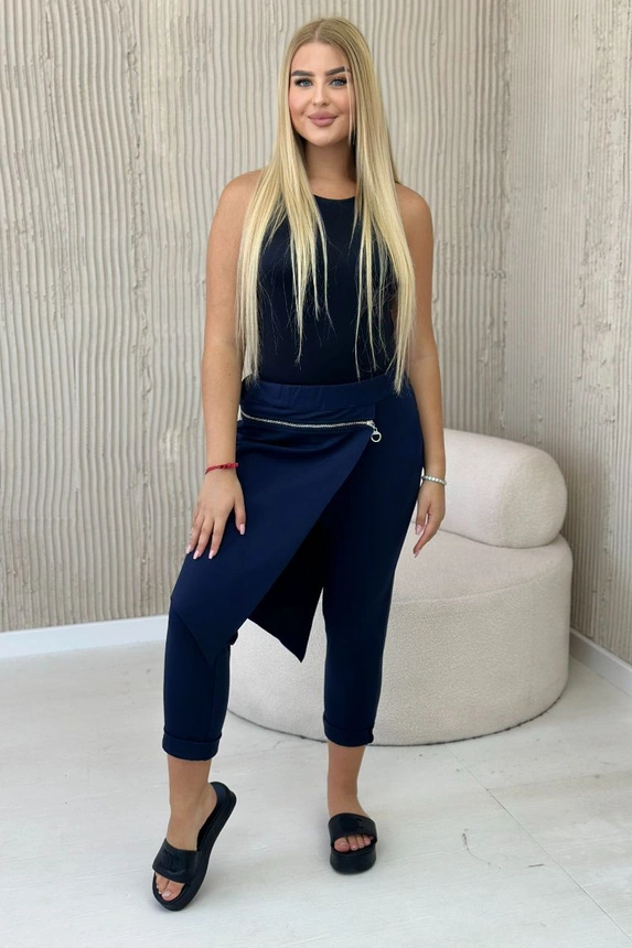 Punto Milano Winter trousers with a decorative zipper navy blue