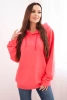 Women's cotton looped sweatshirt with a hood and kangaroo pocket pink