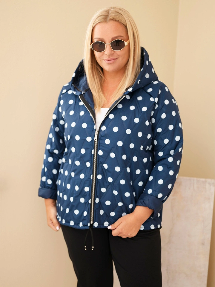 Plus Size women's jacket with polka dots and a hood navy