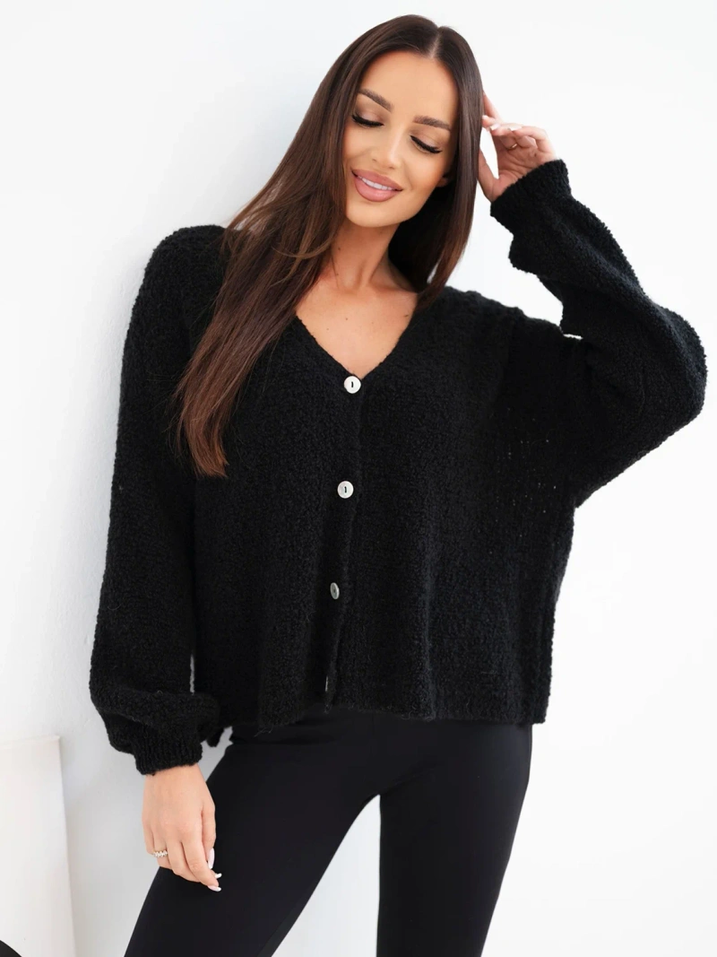 Women's wool cardigan buttoned with V-neck black