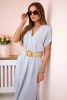 Dress with a decorative belt grey