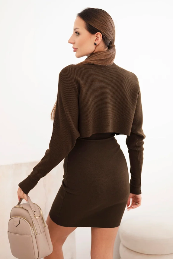 Women's viscose set with a blouse and a dress brown