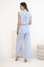 Women's set with a tie-front blouse and wide-leg trousers blue