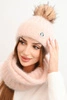 Women's winter set with pompom and cowl light powder pink