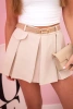 Women's skirt shorts with pleats and belt beige