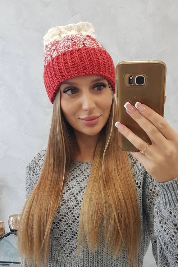 Dámska čiapka Samara K346 malina+ecru