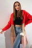 Sweter Kardigan z kapturem w pasy czerwony+camelowy+pudrowy róż
