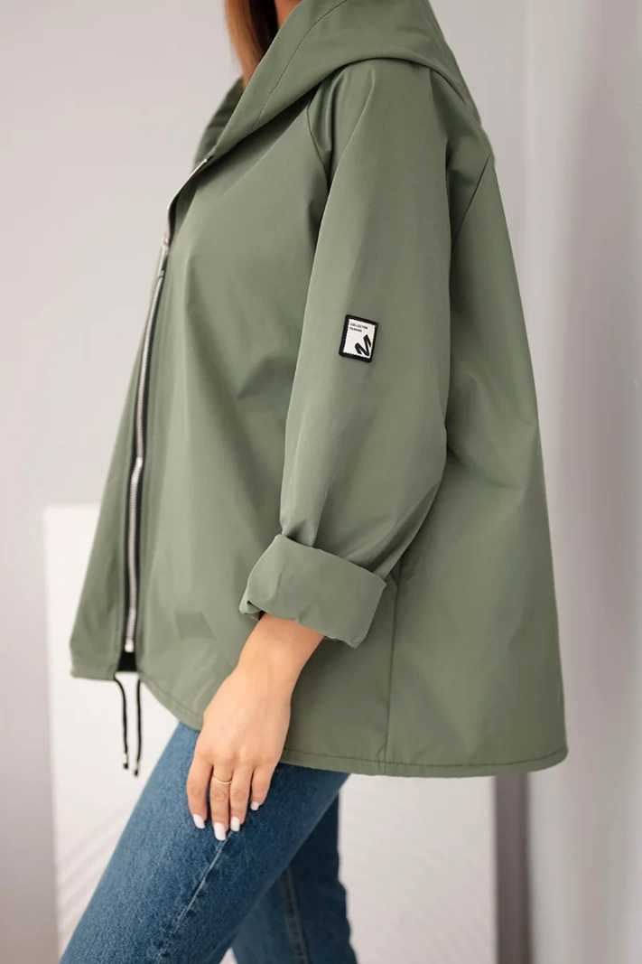 Dámska jarná bunda s kapucňou a sťahovacou šnúrkou khaki
