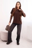 Women's cotton blouse with lace sleeves brown