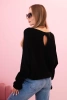 Women's mohair sweater with gathered sleeves and a back cutout black