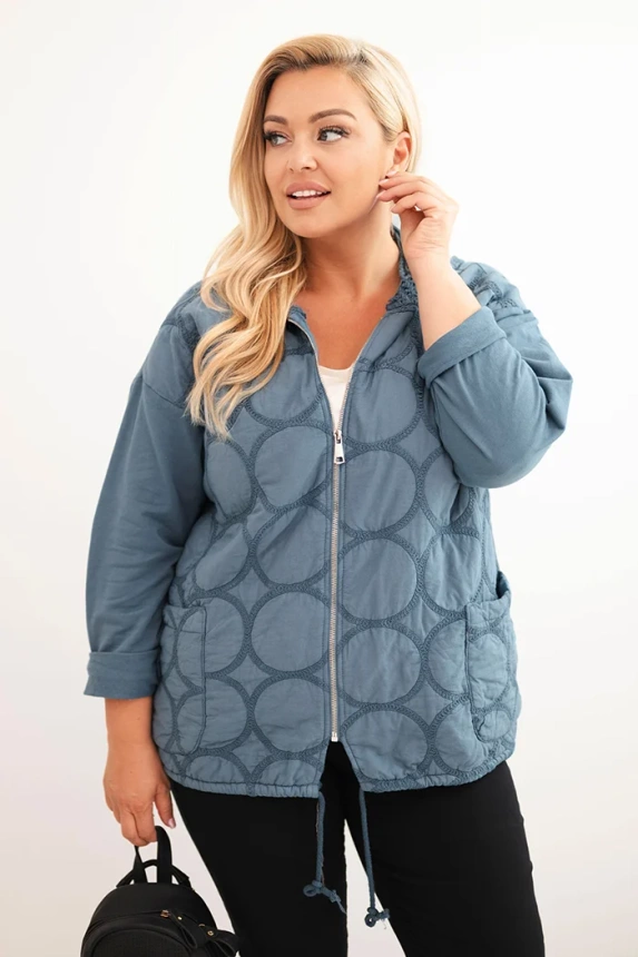 Damen Sweatjacke Plus Size aus Baumwolle mit Reißverschluss Jeansfarbe