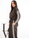 Women's cotton set with oversize trousers and contrast stripes brown