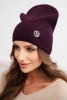 Women's ribbed cap made of modal and viscose with a decorative button plum