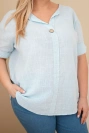 Plus Size women's cotton blouse with buttoned neckline blue