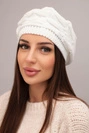 Women's winter wool hat with decorative weave and studs K397 white