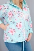 Dámská jarní prošívaná bunda Plus Size s kapucí a květinovým vzorem mátová