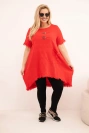 Damen-Baumwollkleid in Übergröße mit verlängertem Rückenteil und Tasche rot