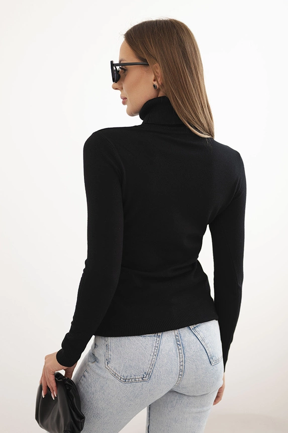 Damenpullover aus Viskose mit Rollkragen und langen Ärmeln schwarz