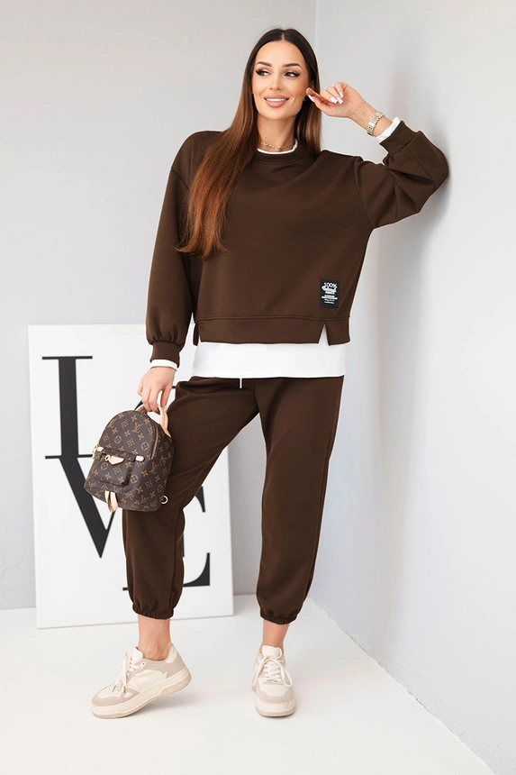 Women's set with a loose sweatshirt and sweatpants brown