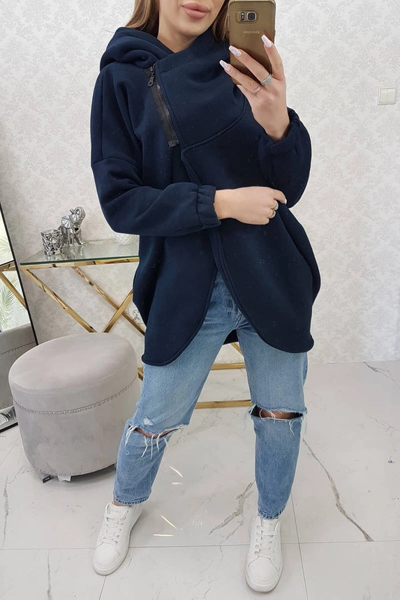 Sweatshirt with short zipper navy blue