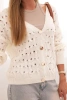 Ladies' openwork sweater with a V-neck and gold buttons ecru