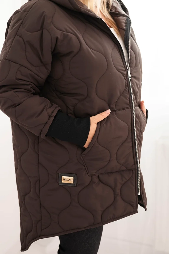 Damen Winterjacke Plus Size gesteppt mit Kapuze braun