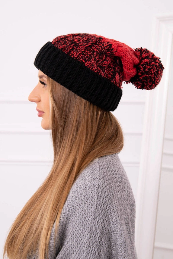 Dámská čepice s bambulí Abigail K326 black+malmine