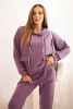 Moteriškas komplektas su gobtuvu ir kelnėmis su diržu sviestinis violetinis
