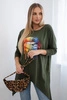 Blouse oversize with rainbow lips print khaki