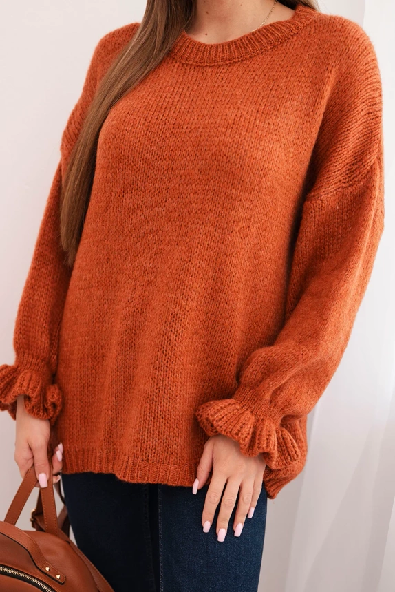 Women's sweater with a blend of mohair and wool in a loose fit rust