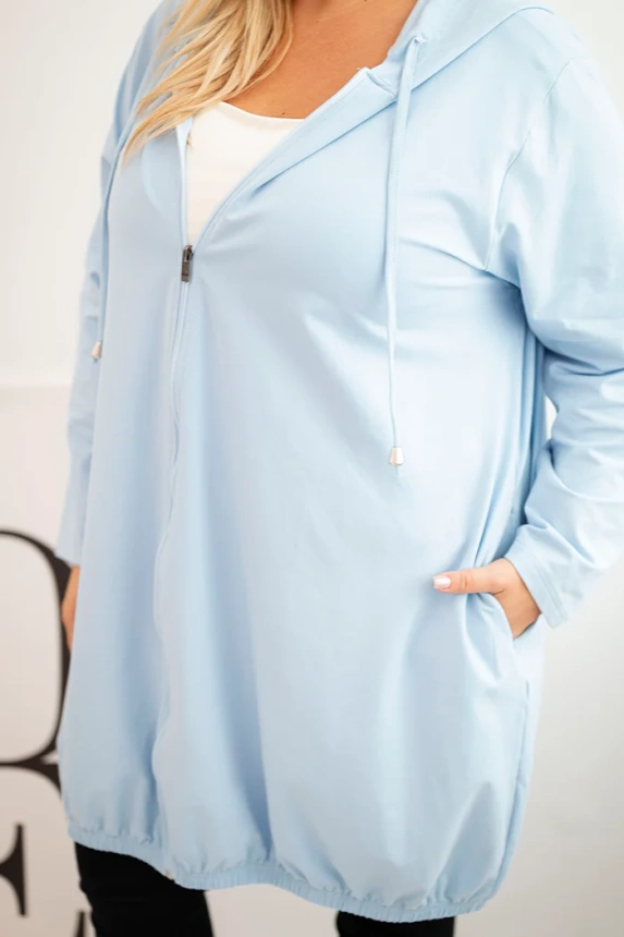 Moteriška Plus Size medvilninė striukė su kapišonu ir užtrauktuku mėlyna