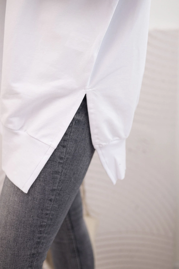 Damen Sweatshirt aus Baumwolle mit breitem Bündchen unten weiß