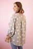 Linen Women's Blouse with Floral Pattern, Long Sleeves, and Buttons cappuccino
