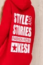 Padded sweatshirt with long back and hood red
